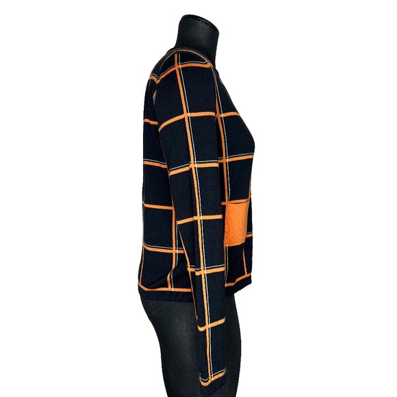 Hermes Womens Tattersall Sweater Wool & Silk EU 40 Pullover Orange Black NWT - Picture 4 of 14